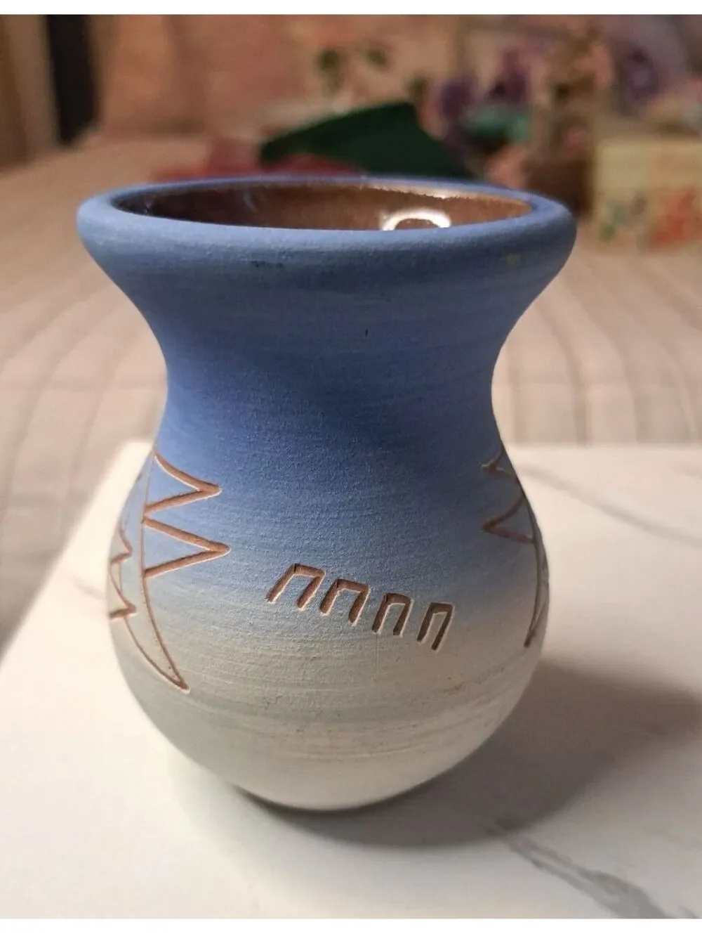 Vintage Sioux Native American Hand-thrown Art Pottery Vase Artist Signed 3.75
